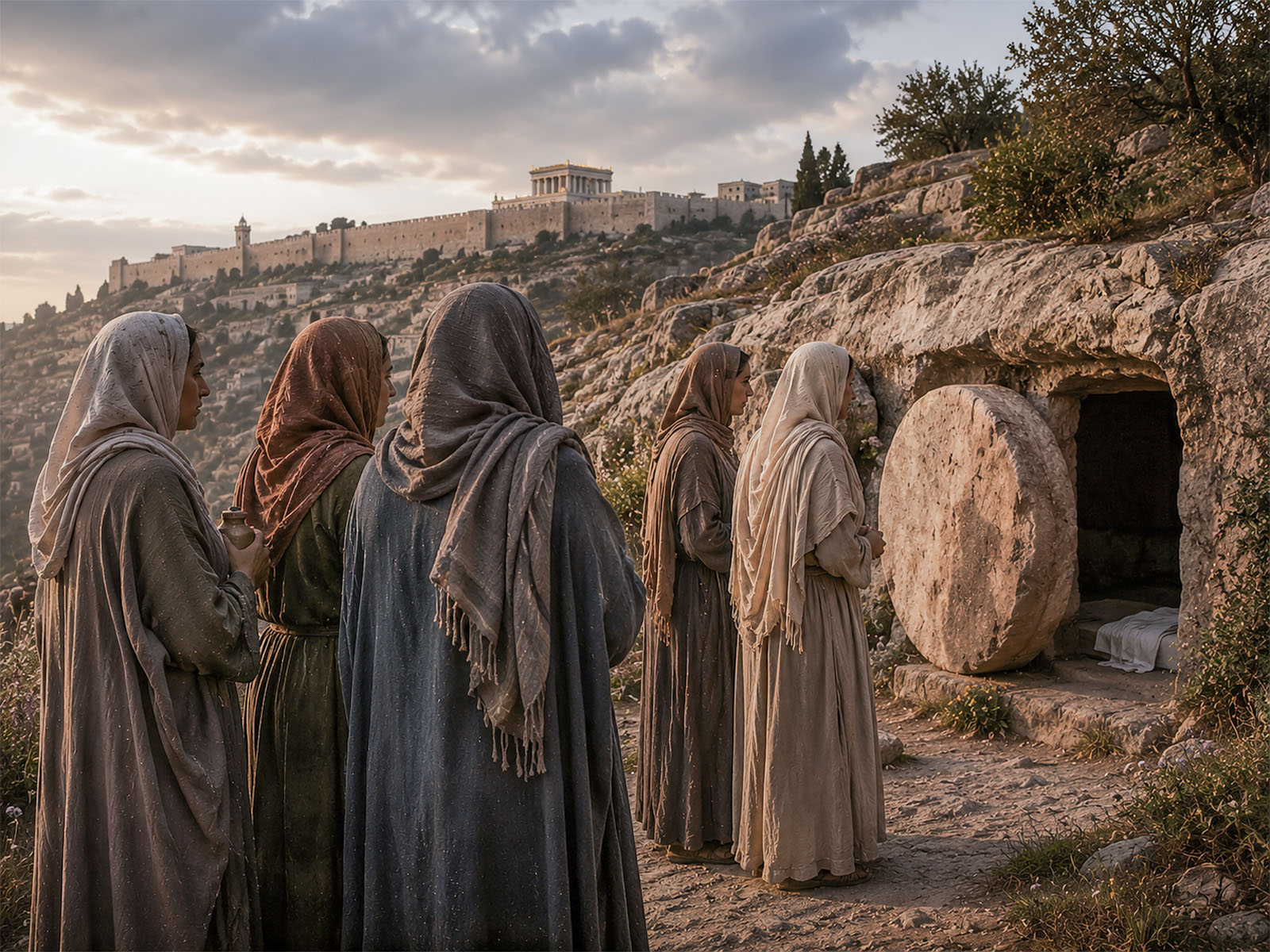 Women visit the tomb of Jesus